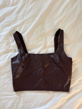 Express Faux Leather Square Neck Crop Top - Burgundy